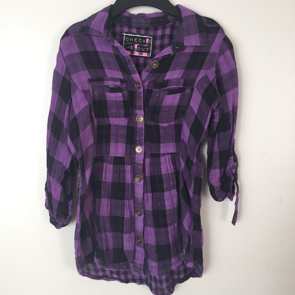 Purple and black Plaid Button Down